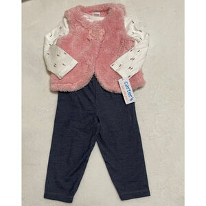 Girls Carter's Matching Set 12 Months Pink Vest White Bodysuit Blue Pants